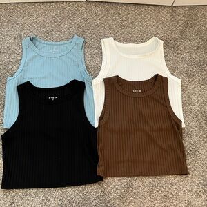 Shein Ribbed Tank Top Set - Blue, White, Black, Brown